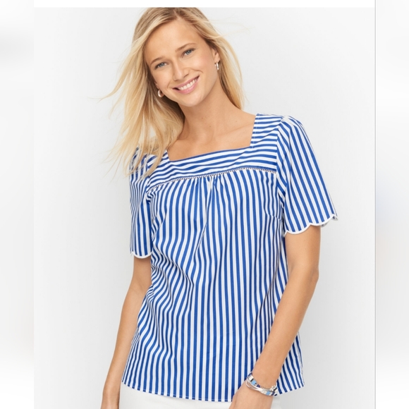 NWT TALBOTS Sailboat Stripe Scalloped Square neck top - Picture 1 of 12